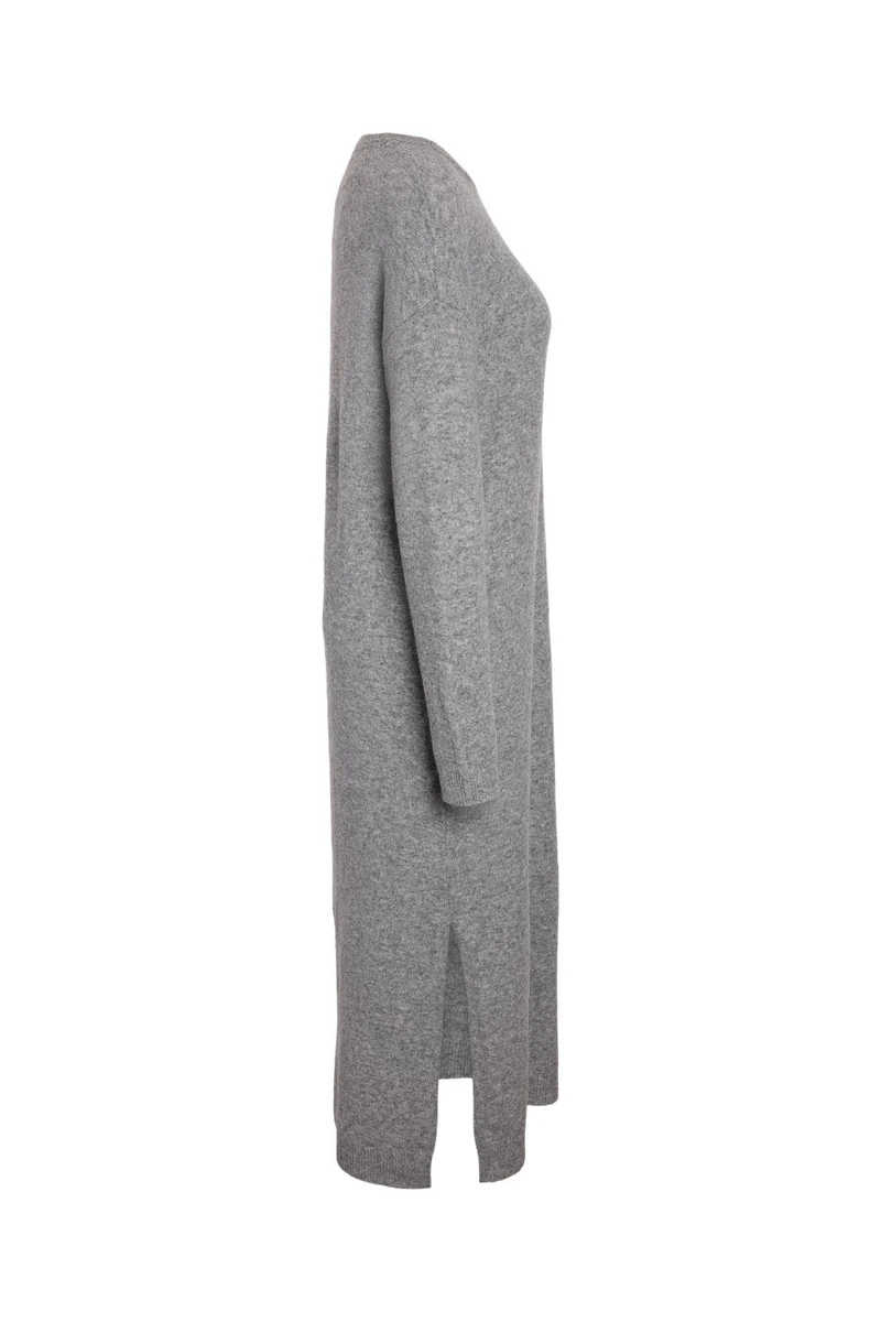 Noisy May - Nmlizette L/S Midi Knit Dress - 5027143 Medium Grey Melange