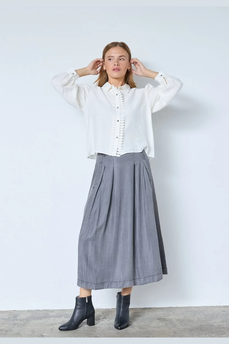 Co´Couture - Anyacc Denim Pleat Skirt 34181 - 139 - Mid Grey