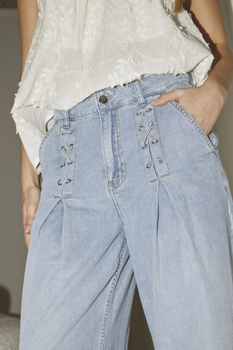 Co´Couture - Cindycc Eyelet Wide Jeans 31529 - 114 - Fade Denim