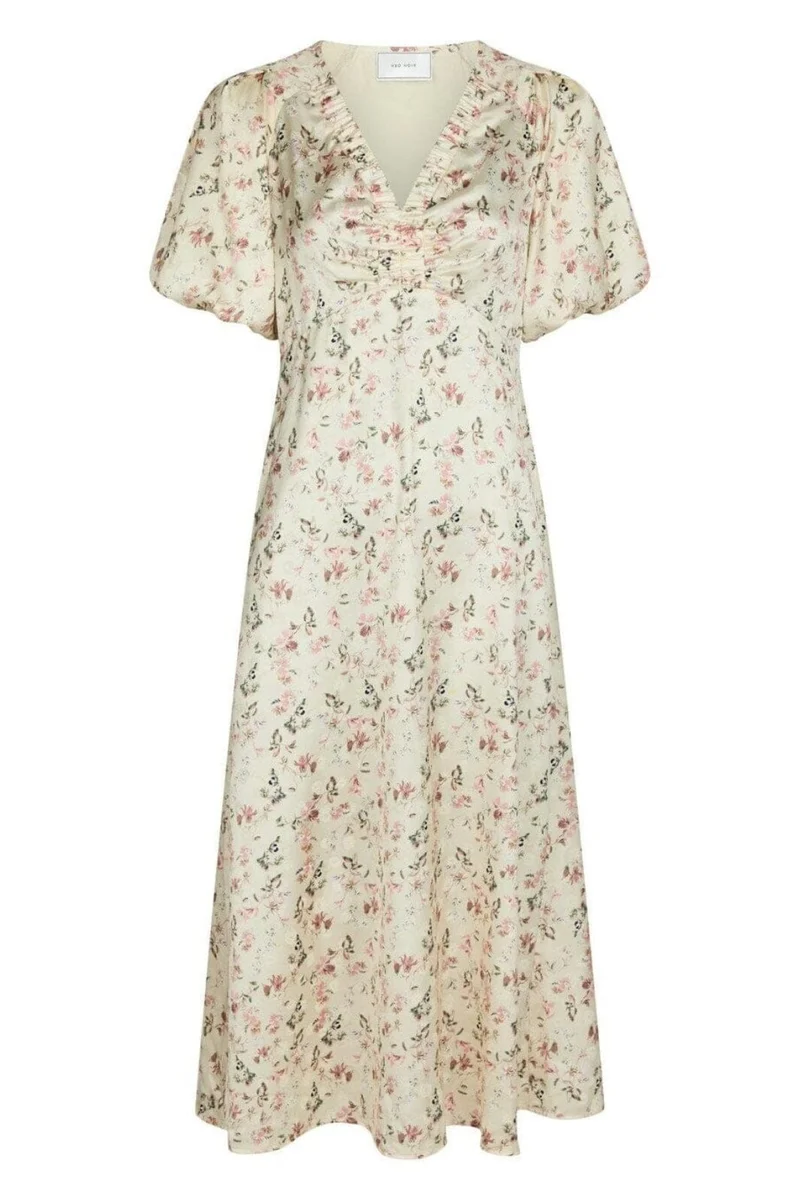 Neo Noir - Illana Flower Print Dress 165121 - 122 - Creme