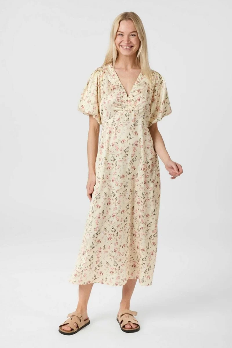 Neo Noir - Illana Flower Print Dress 165121 - 122 - Creme