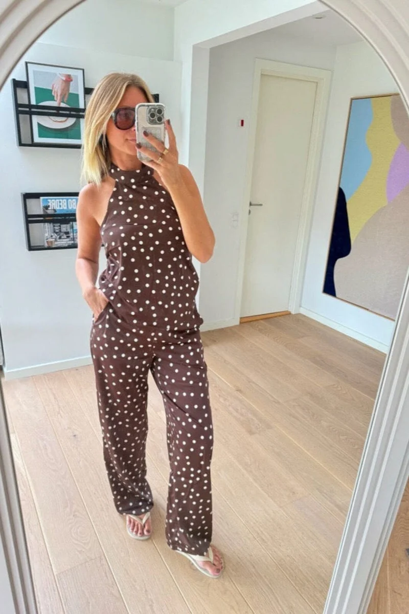 Noisy May X Molly&My - Nmbambi Satin Pant - 5054526 Chocolate Brown White Polka