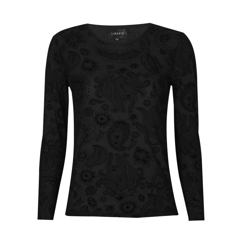 Liberte - Mesh Ls Tshirt, Flock 22081 - Black Paisley