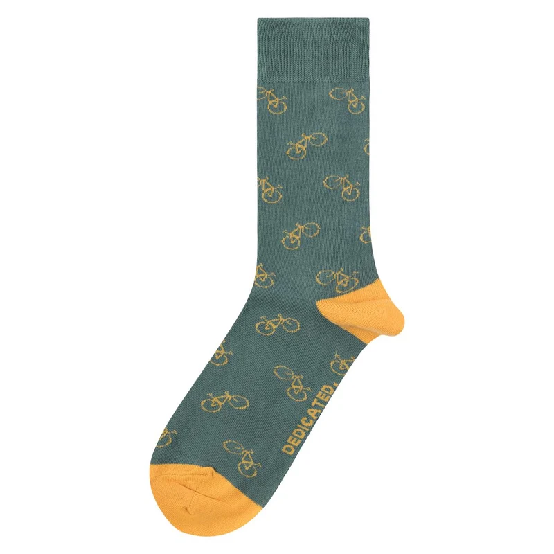 DEDICATED Socks Sigtuna Bike Pattern Forest Green