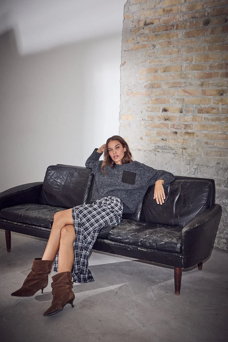 Haute L'Amitié - Darcia Reverse Crop Pocket Knit HL10777 - Antracit Melange