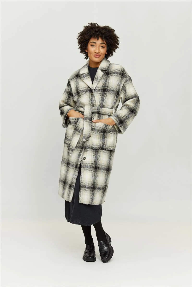 MAZINE Laven Vegan Wool Coat beige-black-checked