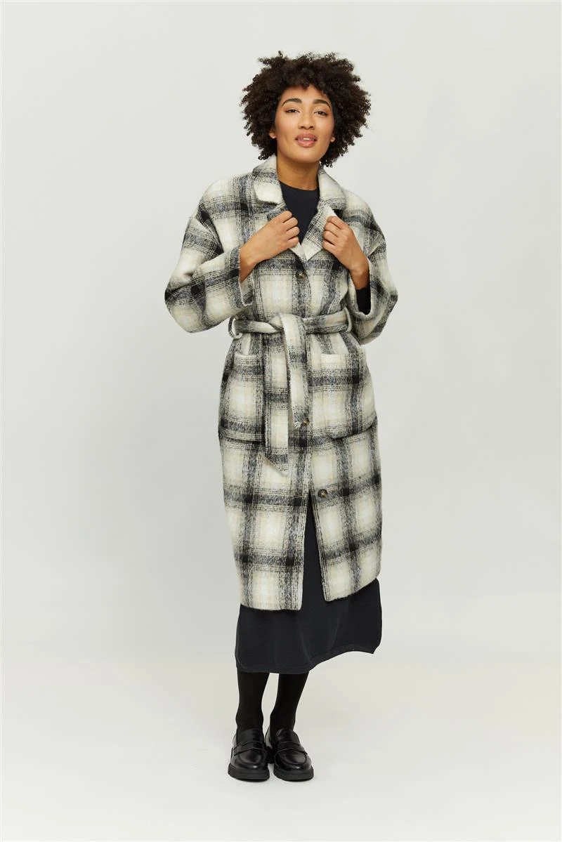 MAZINE Laven Vegan Wool Coat beige-black-checked