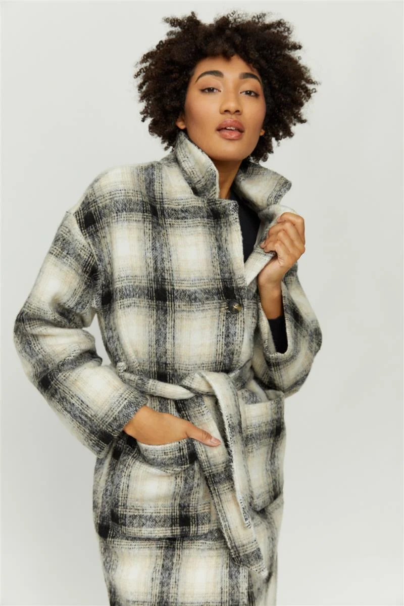 MAZINE Laven Vegan Wool Coat beige-black-checked