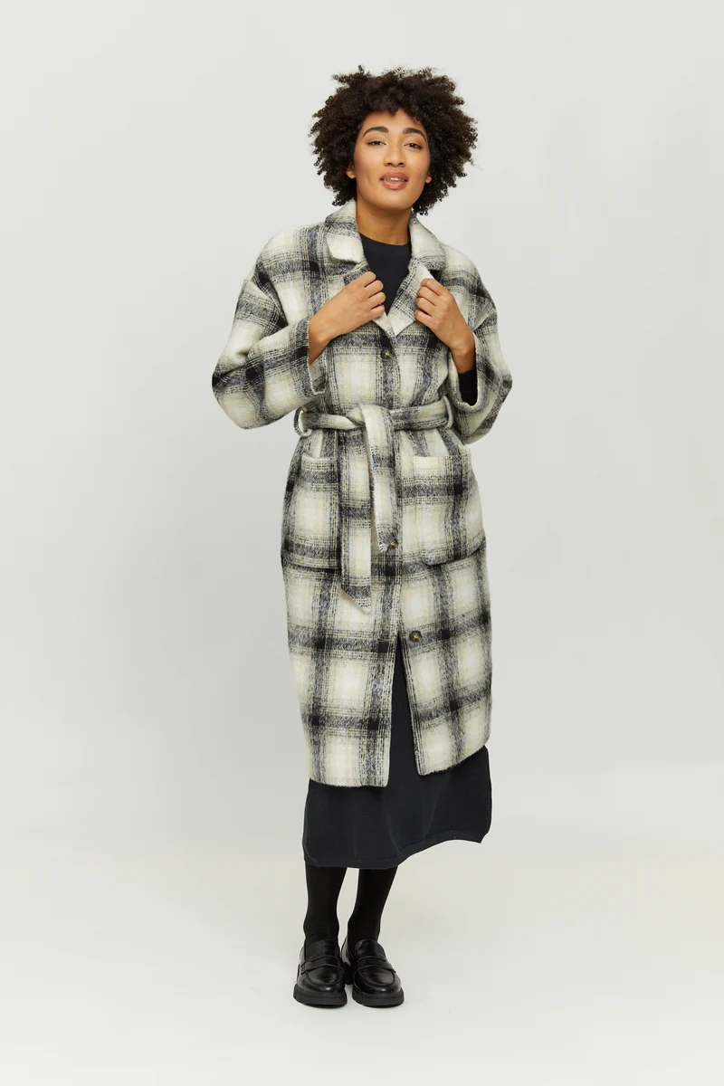 MAZINE Laven Vegan Wool Coat beige-black-checked