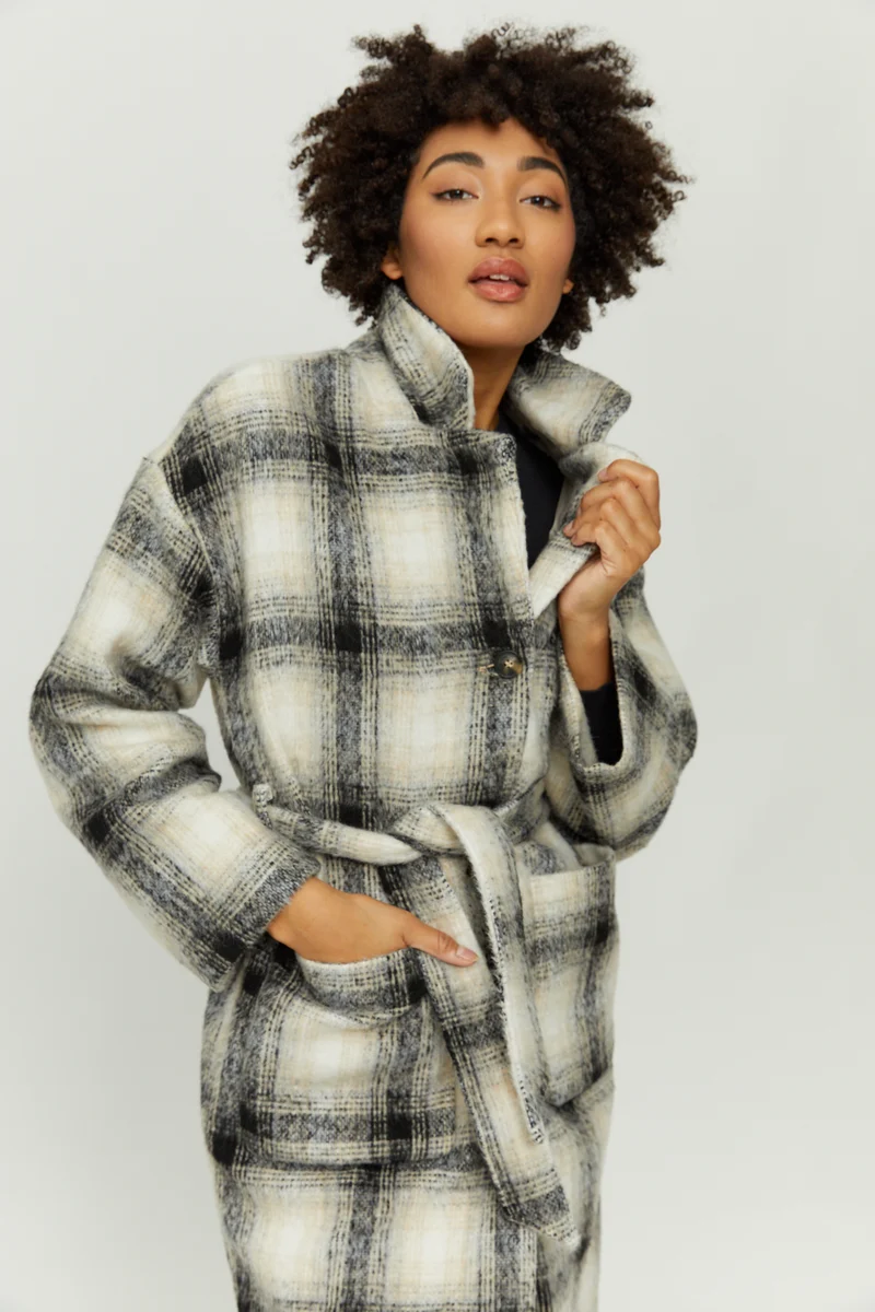 MAZINE Laven Vegan Wool Coat beige-black-checked