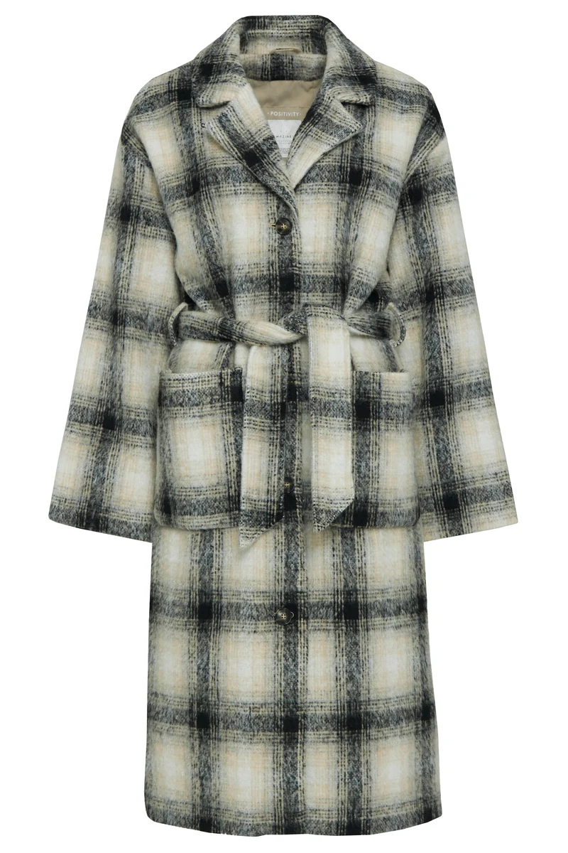 MAZINE Laven Vegan Wool Coat beige-black-checked