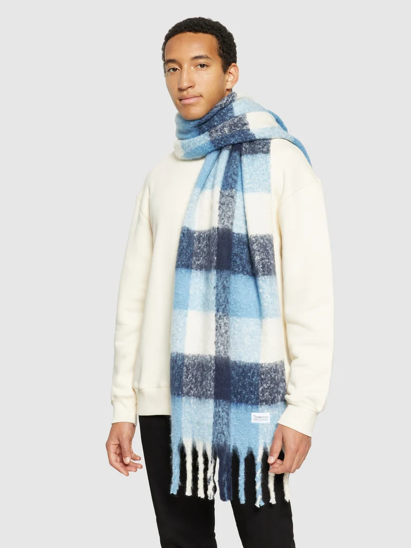 KNOWLEDGE COTTON APPAREL Checked Scarf blue check