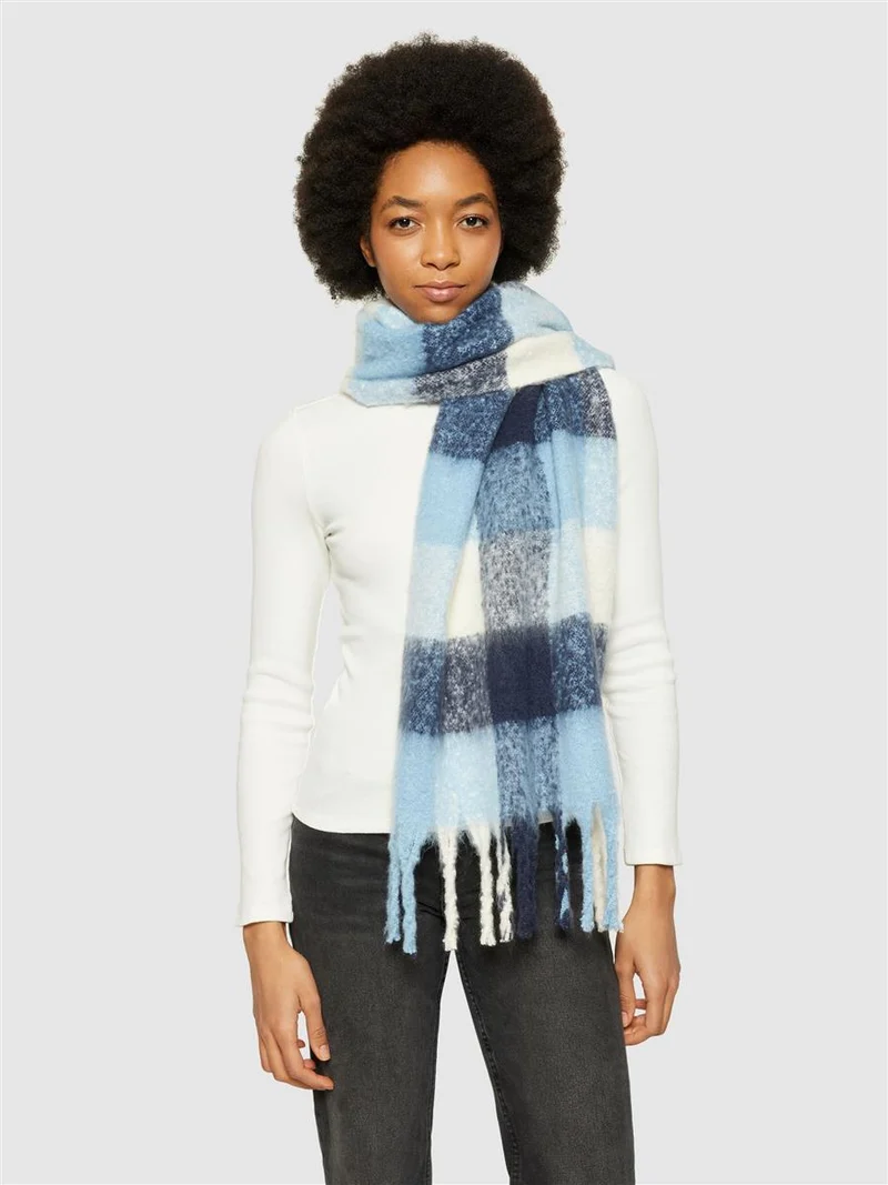 KNOWLEDGE COTTON APPAREL Checked Scarf blue check