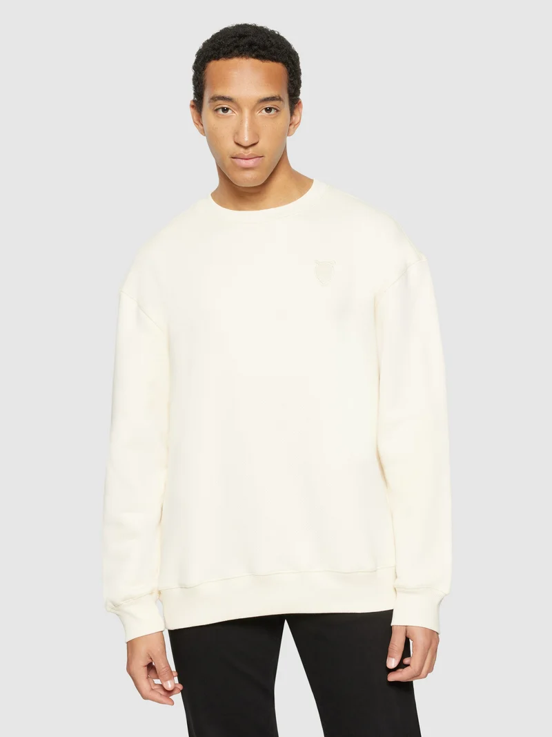 KNOWLEDGE COTTON APPAREL Loose Fit Sweat With Embroidery At Chest buttercream