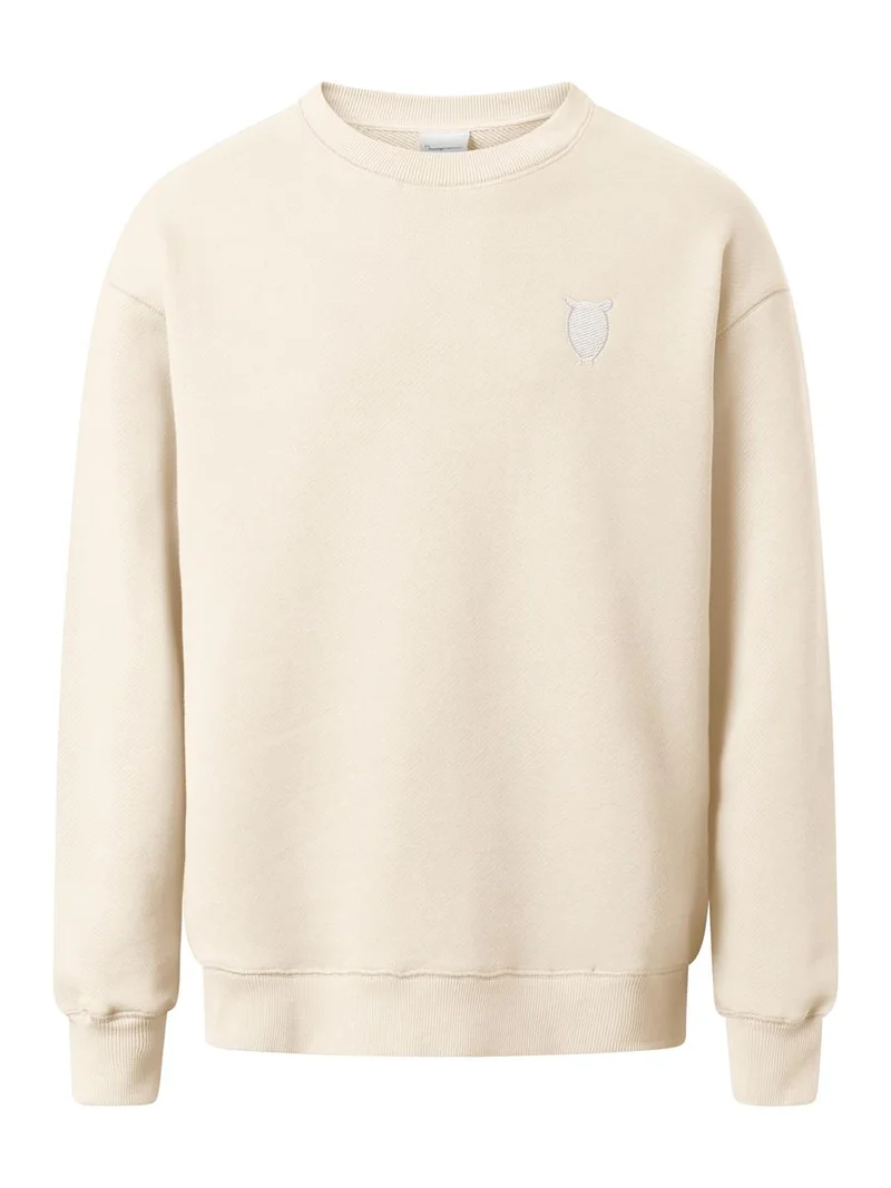 KNOWLEDGE COTTON APPAREL Loose Fit Sweat With Embroidery At Chest buttercream