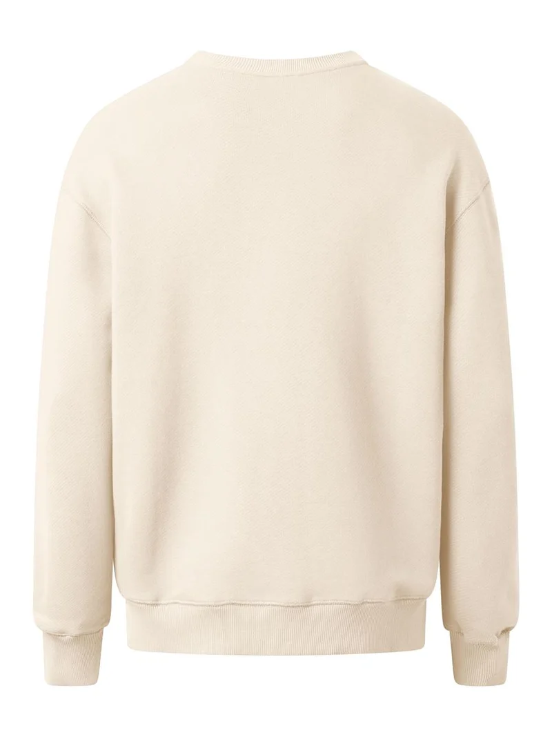 KNOWLEDGE COTTON APPAREL Loose Fit Sweat With Embroidery At Chest buttercream
