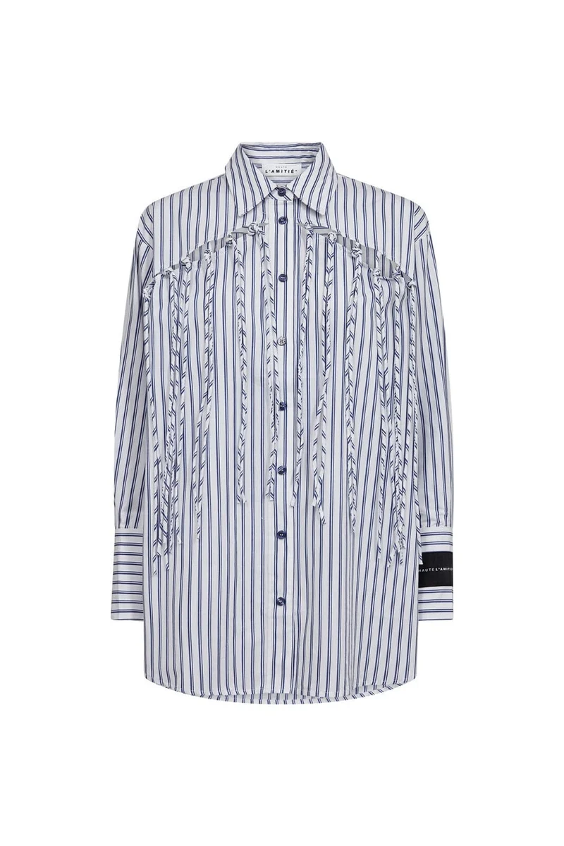 Haute L'Amitié - Striped Fringe Shirt Hl10522 - Blue/White Stripe