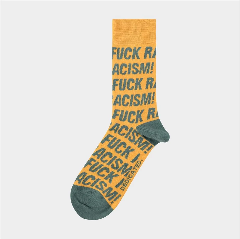 DEDICATED Socks Sigtuna Fuck Racism Pattern Honey Yellow