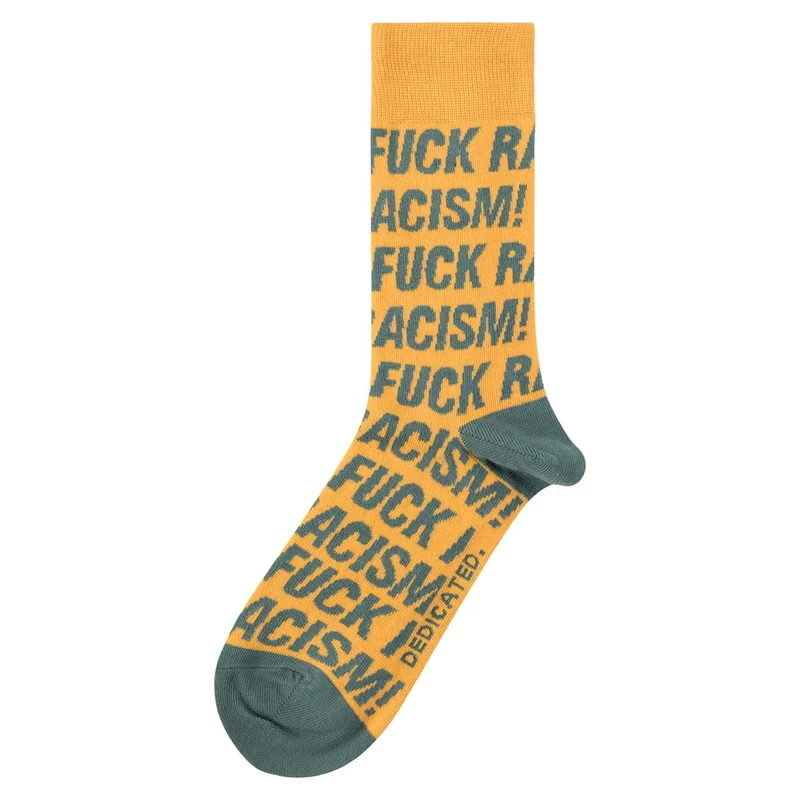 DEDICATED Socks Sigtuna Fuck Racism Pattern Honey Yellow