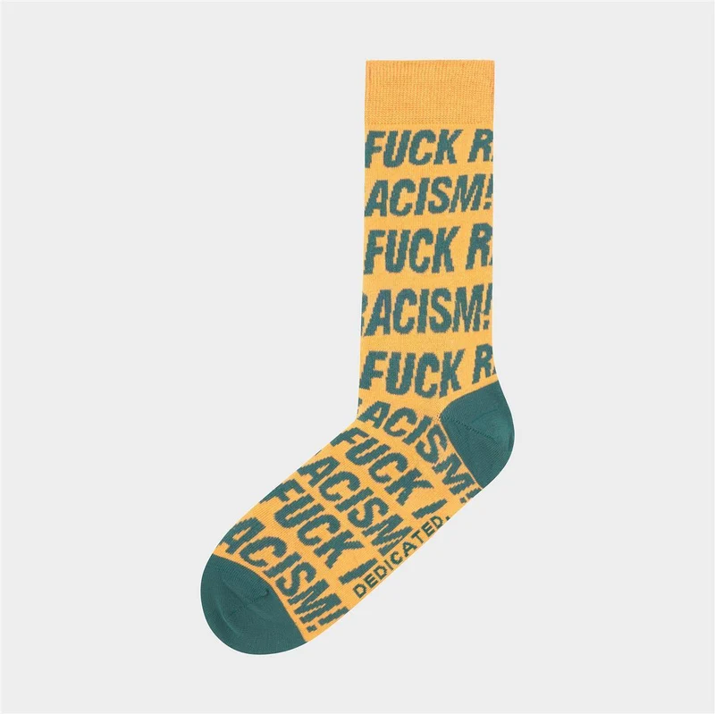 DEDICATED Socks Sigtuna Fuck Racism Pattern Honey Yellow
